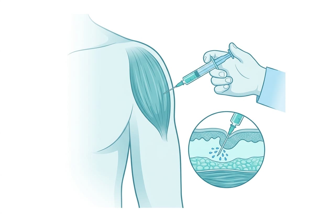 Medical illustration showing medication being delivered beneath the epidermal skin layer into tissue