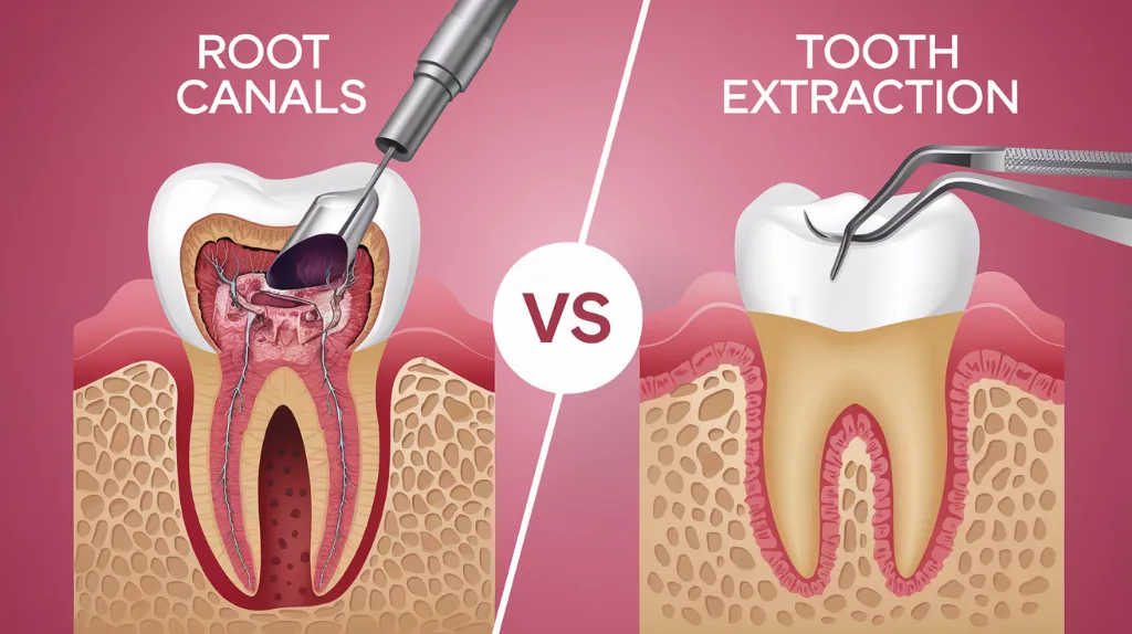 Root Canals vs Tooth Extraction clinical procedure comparison